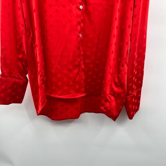 Vine & Love Women's Button Up Long Sleeve Polka Dot Top Red Size Medium - Picture 5 of 9